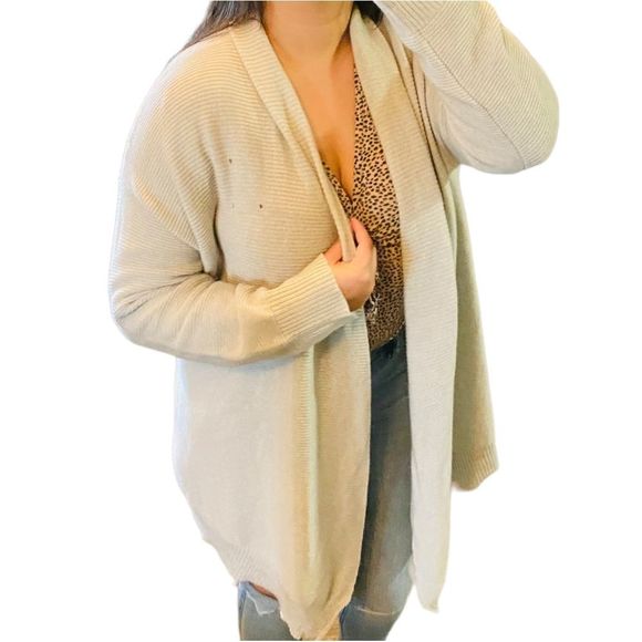 Eileen Fisher Light Gray Ribbed 100% Cashmere Long sleeve Shawl Open Cardigan L - Picture 5 of 16